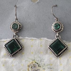 Stunning Emerald Green Tourmaline & Sterling Dangle Earrings